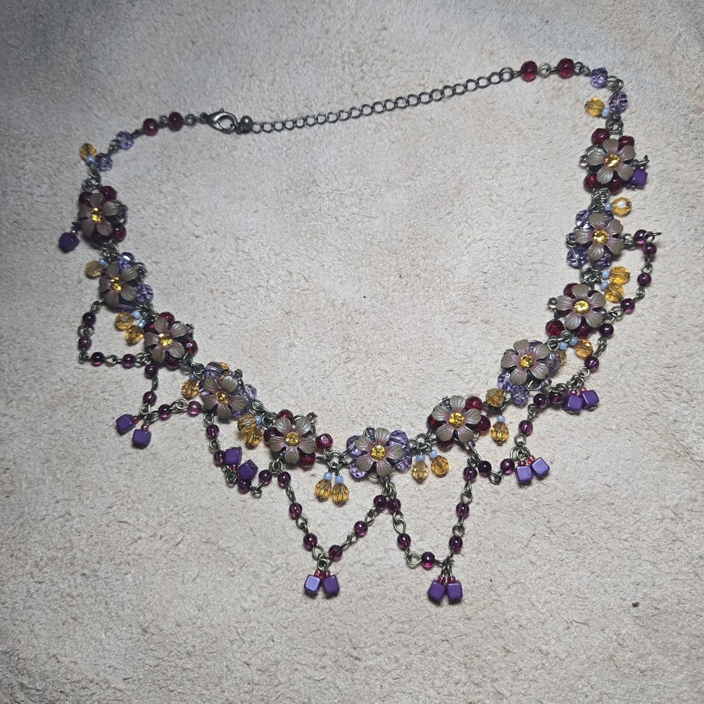 Floral Purple and Yellow Necklace